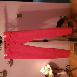 Red denim jeans